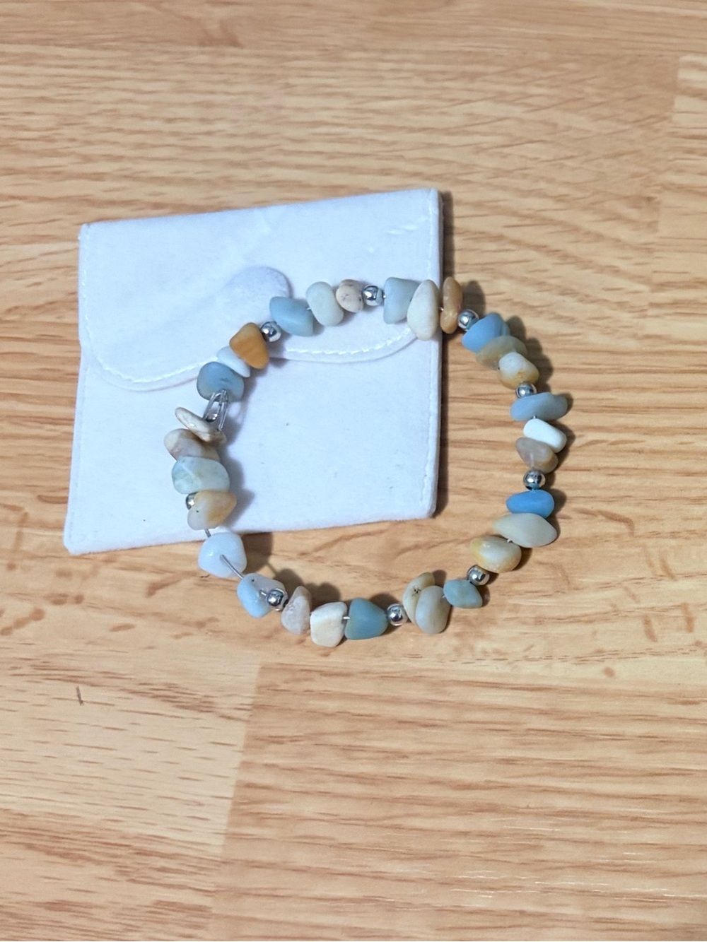 Beaded adjustable Bracelet in Light Blue and Beige - Women Jewelry